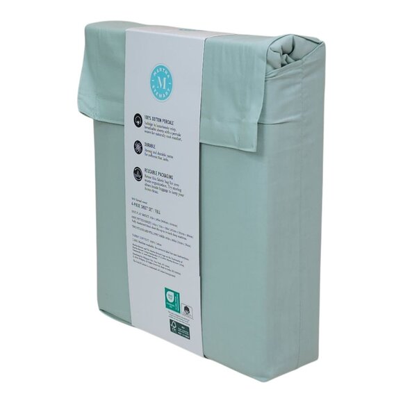 Martha Stewart Full Sheet Set 200 Thread Count Cotton Percale Green - Picture 7 of 8